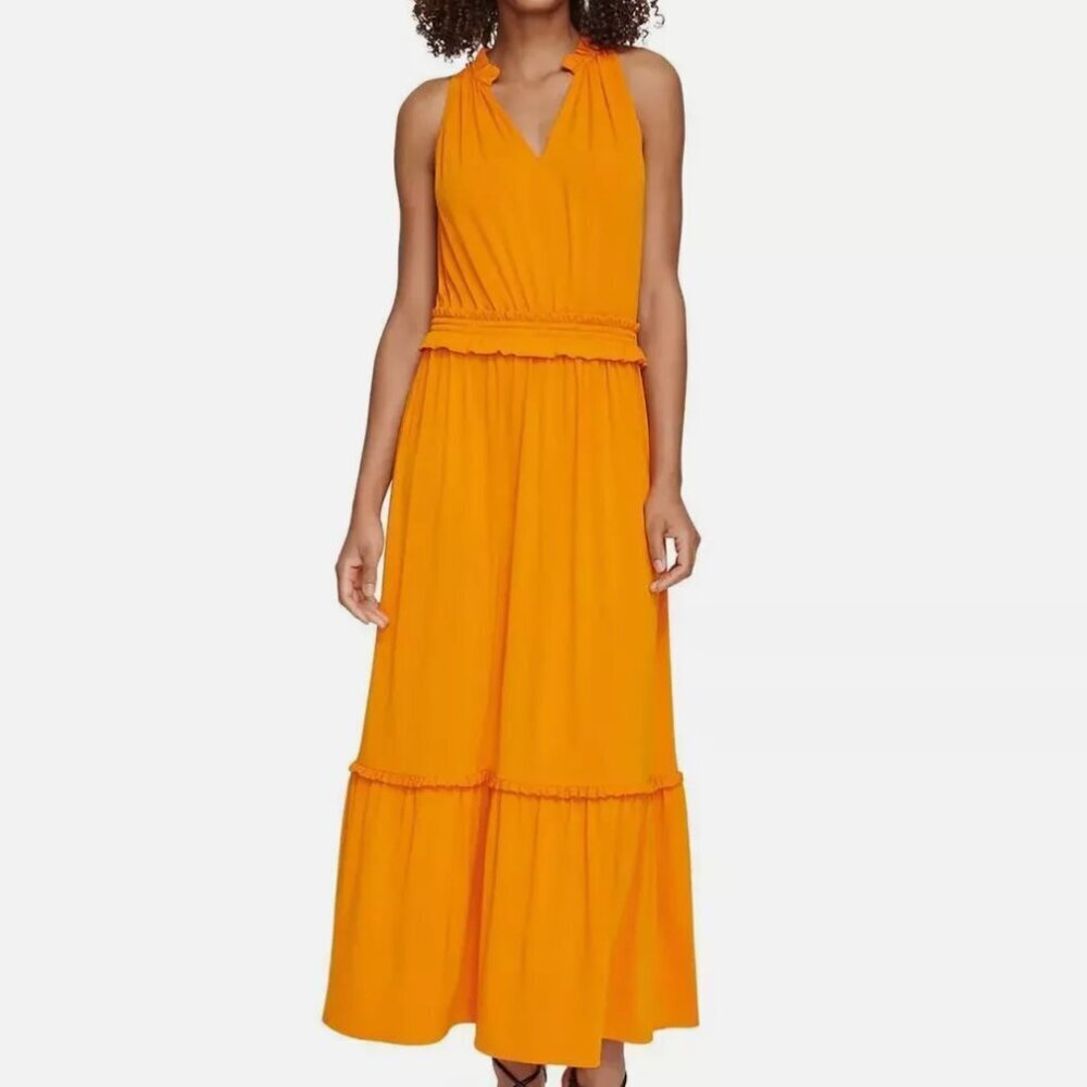 Karl Lagerfeld Sleeveless V-Neck Tiered Maxi Dress - Orange - size Medium - Picture 10 of 10
